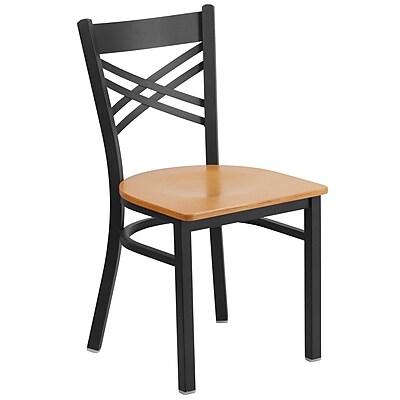 Flash Furniture Hercules Series X Back Metal Restaurant Chair Black with Natural Wood Seat XU6FOBXBKNATW