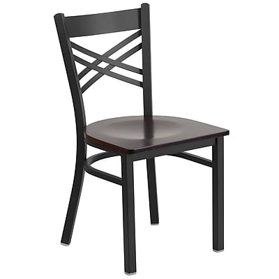 Flash Furniture Hercules Series Black X Back Metal Restaurant Chair Walnut Wood Seat XU6FOBXBKWALW