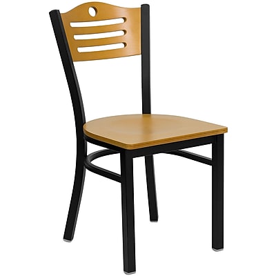 Flash Furniture Hercules Series Slat Back Metal Restaurant Chair Black with Natural Wood Back and Seat XU6G7BSLTNAW