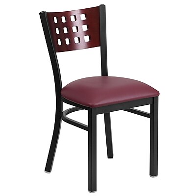Flash Furniture Hercules Black Cutout Back Metal Restaurant Chair Mahogany Wood Back Burgundy Vinyl Seat XUDG117MAHBGV