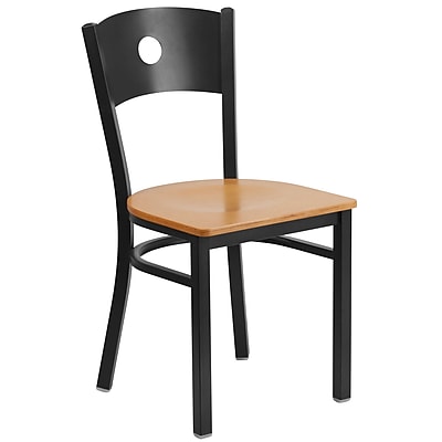 Flash Furniture Hercules Series Black Circle Back Metal Restaurant Chair Natural Wood Seat XUDG6019CIRNATW