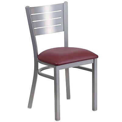 Flash Furniture Hercules Series Silver Slat Back Metal Restaurant Chair Burgundy Vinyl Seat XUDG60401BGV