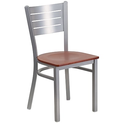 Flash Furniture Hercules Slat Back Metal Restaurant Chair Silver with Cherry Wood Seat XUDG60401CHYW