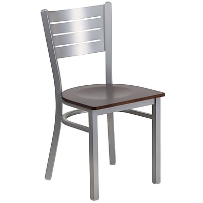 Flash Furniture Hercules Series Slat Back Metal Restaurant Chair Silver with Walnut Wood Seat XUDG60401WALW