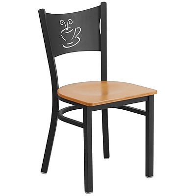 Flash Furniture Hercules Series Coffee Back Metal Restaurant Chair Black with Natural Wood Seat XUDG6099COFNATW