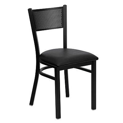 Flash Furniture Hercules Series Grid Back Metal Restaurant Chair Black with Black Vinyl Seat XUDG615GRDBLKV