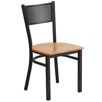 Flash Furniture Hercules Series Grid Back Metal Restaurant Chair Black with Natural Wood Seat XUDG615GRDNATW