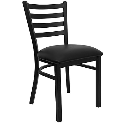 Flash Furniture Hercules Series Ladderback Metal Restaurant Chair Black with Black Vinyl Seat XUDG694BLADBLKV