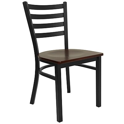 Flash Furniture Hercules Series Black Ladderback Metal Restaurant Chair Mahogany Wood Seat XUDG694BLADMAHW