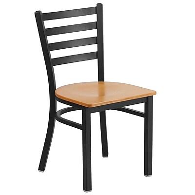 Flash Furniture Hercules Series Metal Ladder Back Restaurant Chair Natural Wood Seat and Black Back XUDG694BLADNATW