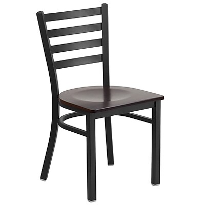 Flash Furniture Hercules Series Ladderback Metal Restaurant Chair Black with Walnut Wood Seat XUDG694BLADWALW