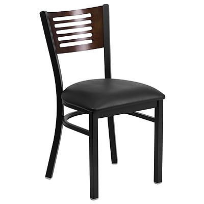 Flash Furniture Hercules Slat Back Metal Restaurant Chair Walnut Wood Back Black with Black Vinyl Seat XUDG6G5WALKV