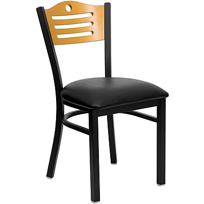 Flash Furniture Hercules Slat Back Metal Restaurant Chair Black with Natural Wood Back and Black Vinyl Seat XUDG6G7BSLTBLKV