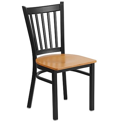 Flash Furniture Hercules Vertical Back Metal Restaurant Chair Black with Natural Wood Seat XUDG6Q2BVRTNATW