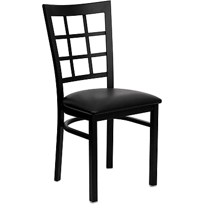 Flash Furniture Hercules Series Window Back Metal Restaurant Chair Black with Black Vinyl Seat XUDG6Q3BWINBLKV