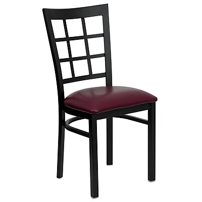 Flash Furniture Hercules Series Window Back Metal Restaurant Chair Black with Burgundy Vinyl Seat XUDG6Q3BWINBURV