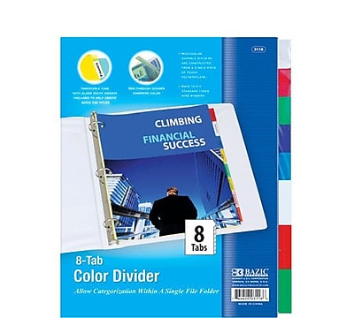 Bazic 3 Ring Binder Dividers; Case of 24