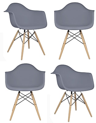 eModern Decor Mid Century Modern Scandinavian Arm Chair Set of 4 ; Dark Gray