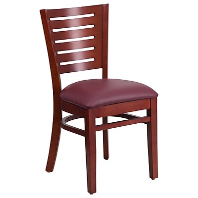 Flash Furniture Darby Series Slat Back Mahogany Wooden Restaurant Chair Burgundy Vinyl Seat XUDGW018MAHBGV