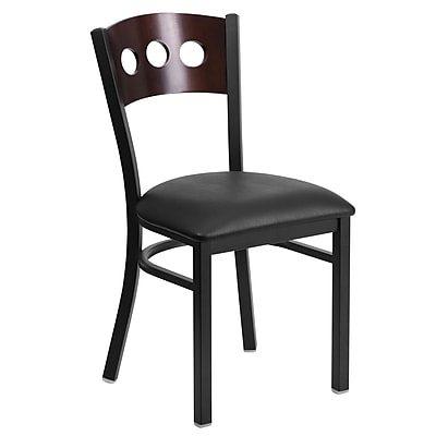 Flash Furniture Hercules 3 Circle Back Metal Restaurant Chair Black with Walnut Wood Back Black Vinyl Seat XUDG6Y2BWALBKV