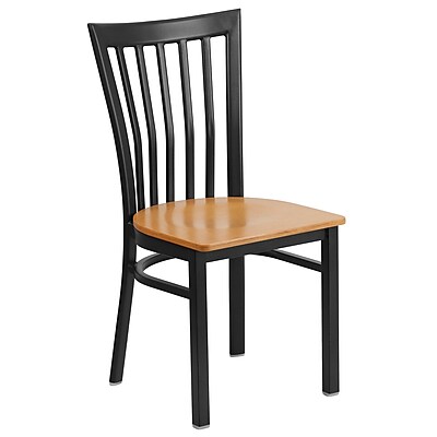 Flash Furniture Hercules Series Schoolhouse Back Metal Restaurant Chair Black with Natural Wood Seat XUDG6Q4BSCHNATW