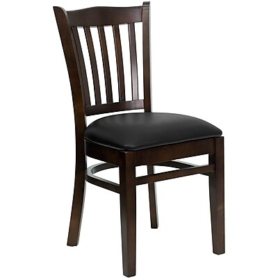 Flash Furniture Hercules Series Vertical Slat Back Wood Restaurant Chair Walnut Finish with Black Vinyl Seat XUDGW08VRTWABKV