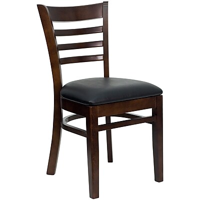 Flash Furniture Hercules Series Walnut Finished Ladder Back Wooden Restaurant Chair Black Vinyl Seat XUDGW5LADWALBKV