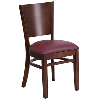 Flash Furniture Lacey Series Solid Back Wood Restaurant Chair Walnut with Burgundy Vinyl Seat XUDGW094WALBGV
