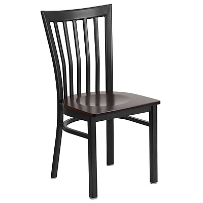 Flash Furniture Hercules Series Schoolhouse Back Metal Restaurant Chair Black with Walnut Wood Seat XUDG6Q4BSCHWALW