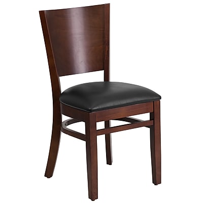 Flash Furniture Lacey Series Solid Back Wood Restaurant Chair Walnut with Black Vinyl Seat XUDGW094WALBKV