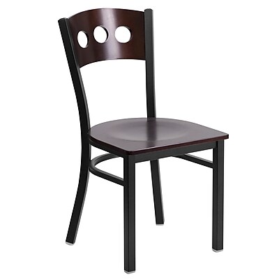 Flash Furniture Hercules Decorative 3 Circle Back Metal Restaurant Chair Black with Walnut Wood Back and Seat XUDG6Y2BWAL