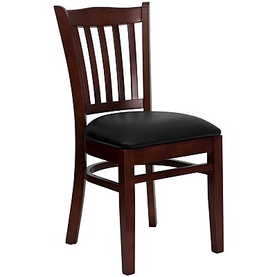 Flash Furniture Hercules Series Vertical Slat Back Wood Restaurant Chair Mahogany Finish Black Vinyl Seat XUDGW08VRTMABKV