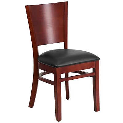 Flash Furniture Lacey Series Solid Back Restaurant Chair Black Vinyl Seat Mahogany Wood Frame Finish XUDGW094MAHBKV