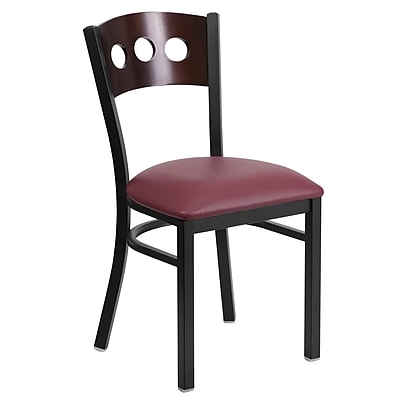 Flash Furniture Hercules Black 3 Circle Back Metal Restaurant Chair Walnut Back Burgundy Vinyl Seat XUDG6Y2BWALBGV