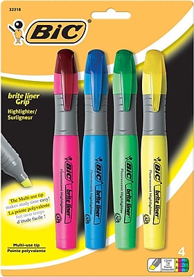 BIC Brite Liner Grip XL Highlighters Chisel Tip Assorted Colors 4 Pack