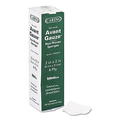 Caring Gauze Sponges 2 x 2 4 ply Nonsterile 200 Box