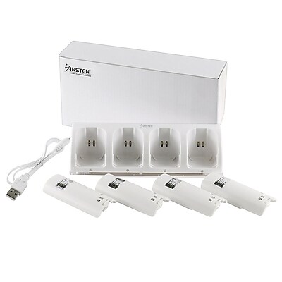 Insten 995514 4 Port Charging Station With 4 Rechargeable Battery for Nintendo Wii Wii U Remote Control White