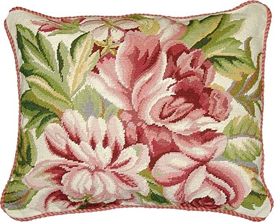 CHEAP 123 Creations Floral Magnolia Needlepoint Wool Lumbar Pillow;
Pink OFFER
