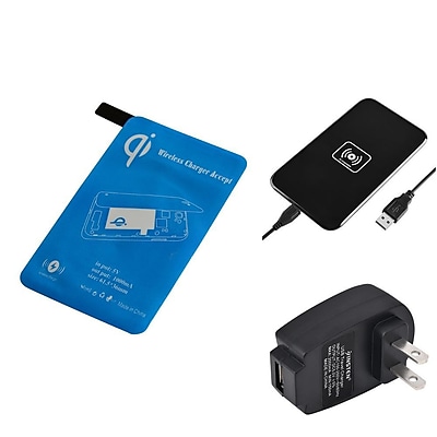 Insten Black Qi Wireless Charger Charging Pad Kit + Receiver + AC Wall Charger for Samsung Galaxy S5 SV