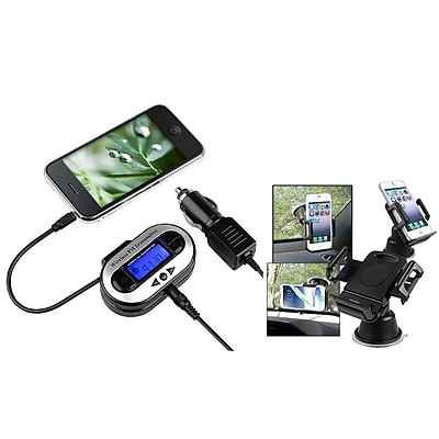 Insten FM Transmitter Car Adapter (w\/ Universal Car Phone Holder) for Galaxy S5 S4 S3 Note 2 3 iPhone 6 5 5S 5C 4 4S LED