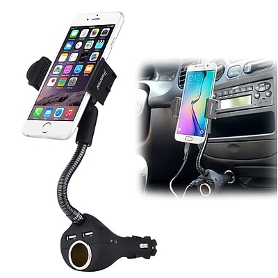 Insten Car Mount Phone Holder w\/2-Port USB Car Charger & Socket for iPhone 6S 6 6+ Samsung Galaxy S6 Edge LG Smartphone