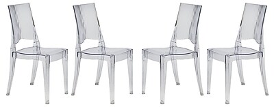 LeisureMod Coral Side Chair Set of 4 ; Transparent Clear