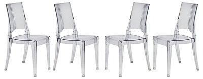 LeisureMod Coral Side Chair Set of 4 ; Transparent Clear