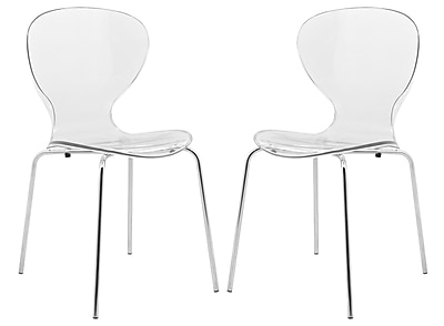 LeisureMod Oyster Side Chair Set of 2 ; Transparent Clear