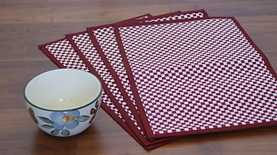 Leaf Fiber Vaayil Handmade Talipot Checkered Placemat Set of 4