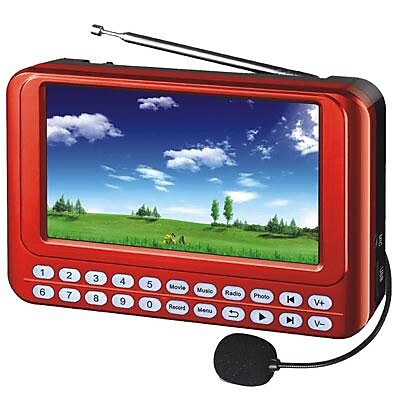 QFX PD 43 Portable System 4.3 TFT Screen USB Micro SD FM Radio Red