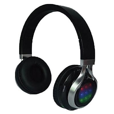 QFX H252BT Stereo Bluetooth Over the Head Headphones with Mic and Disco Lights Black