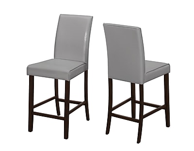 Monarch Specialties Grey Leather Look 2Pcs Counter Height Dining Chair I 1902