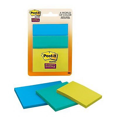 Post it Assorted Super Sticky Note 45 Sheets Pad Bora Bora Collection 3 Pads Pack 3432 SSAU