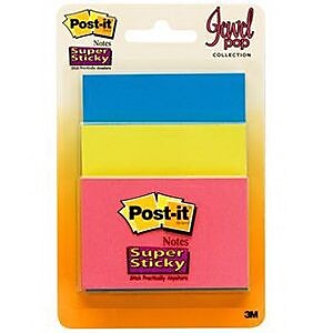 Post it Assorted Super Sticky Note 45 Sheets Pad Jewel Pop Collection 3 Pads Pack 3432 SSAU
